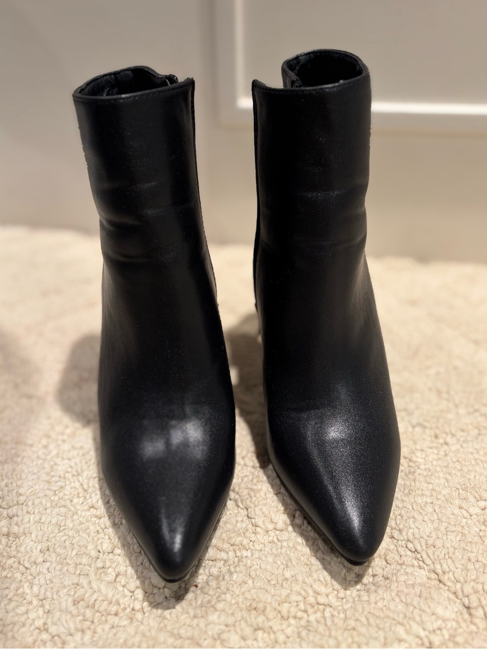 Black Pointed Toe Block Heel Ankle Boots Size 6